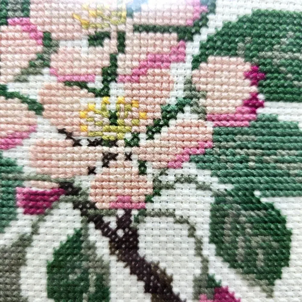 Apple Blossom Arkansas Cross Stitch Framed Wall Art 13x11 Pink Mat White Frame